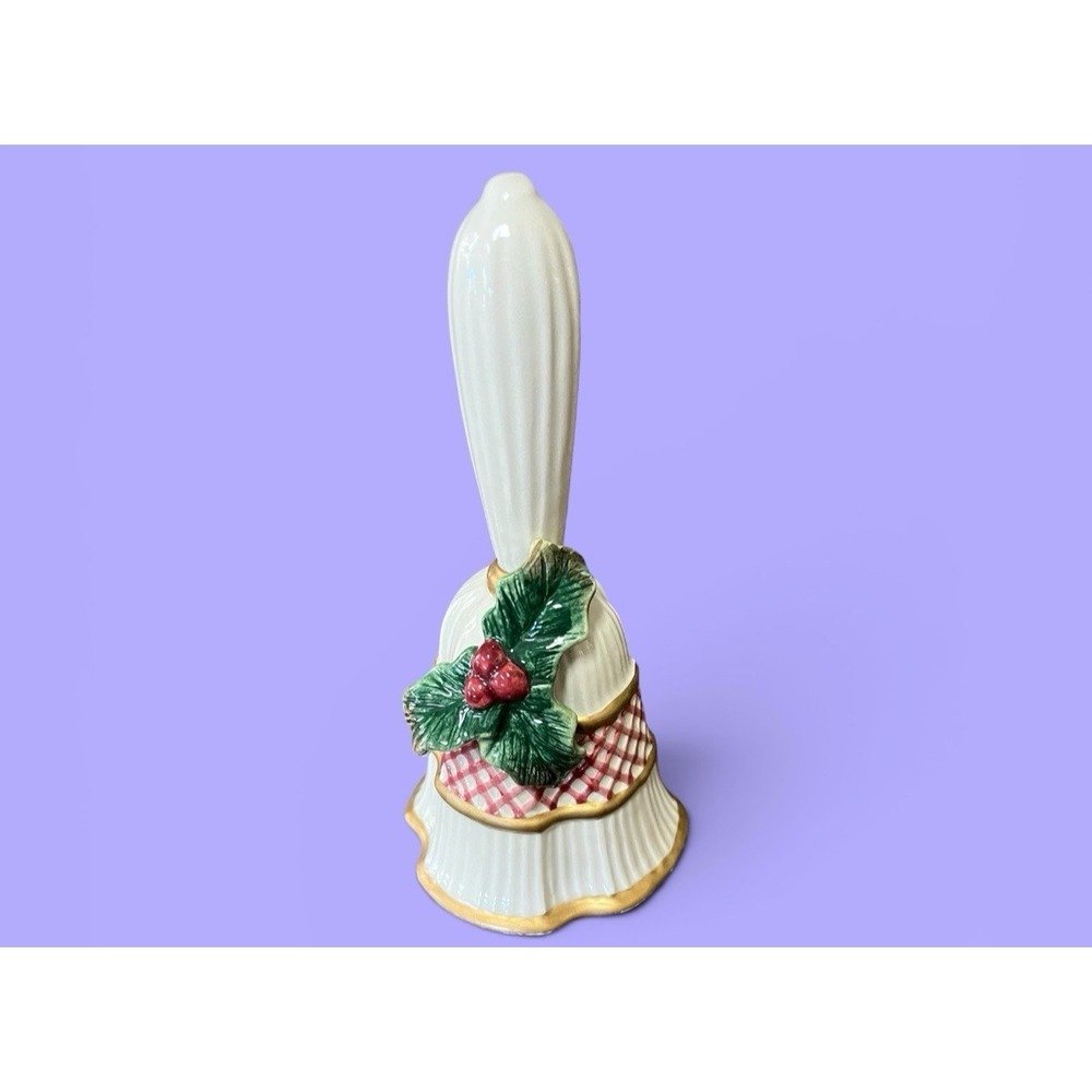 Fitz & Floyd Jolly Ole St Nick Christmas Bell‎ W Clapper Holly Berry Holiday Red
